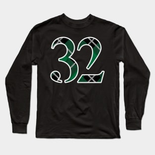 32 Sports Jersey Number Green Black Flannel Long Sleeve T-Shirt